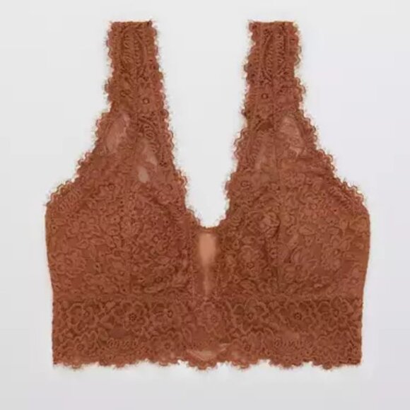 Aerie Eyelash Lace Plunge Bralette in Jupiter Orange, M - Picture 3 of 13